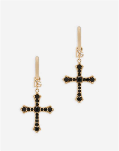 Creole earrings with rhinestone crosses 